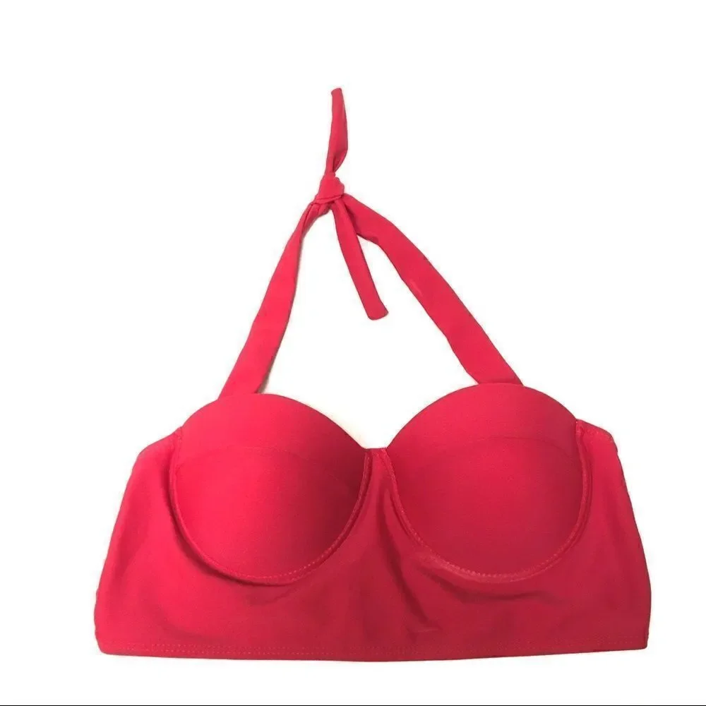 Red underwire halter bikini swim top L‎